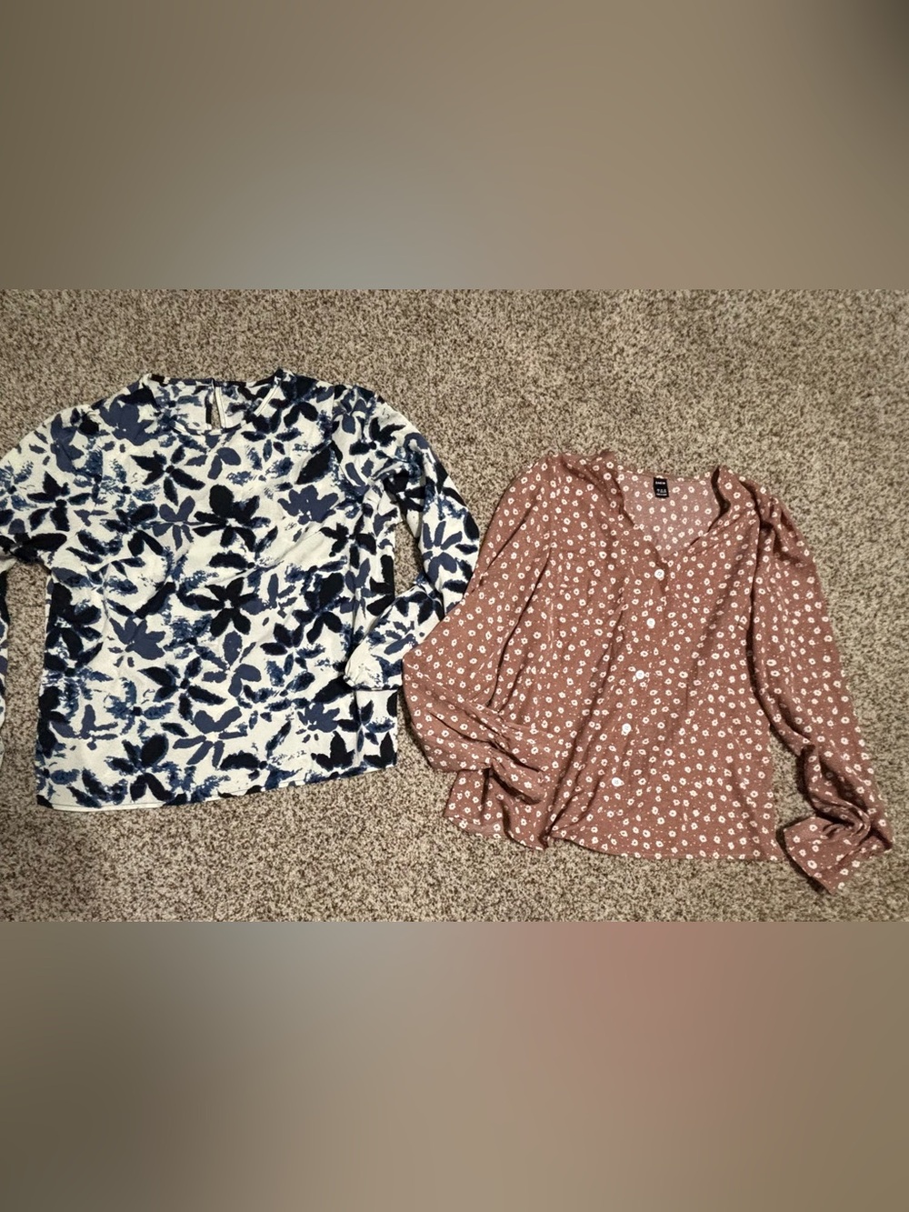 SHEIN Navy and White Floral & muted Rust & white Long-Sleeve Top